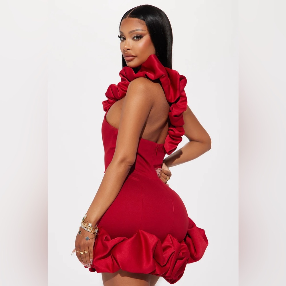 SEXY Ruffle Mini Dress - Red - Picture 3 of 7